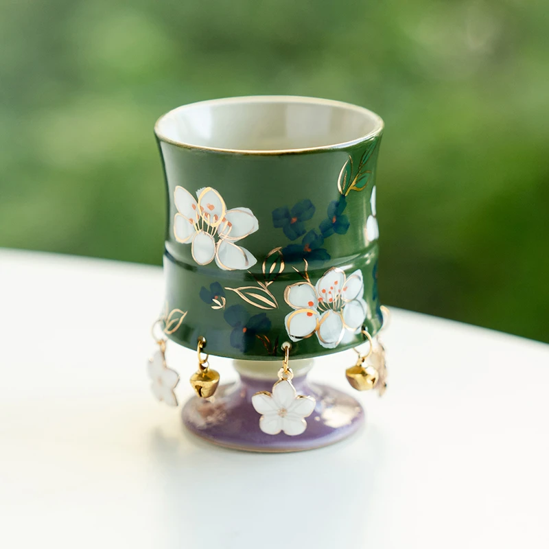 赞朴高足杯手作祖母绿纯手绘手茉莉花陶瓷单个茶杯家用水杯品茗杯