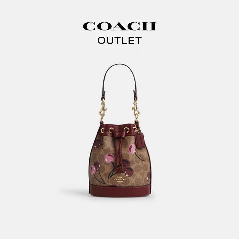 COACH/蔻驰奥莱 经典标志樱桃印花迷你水桶包