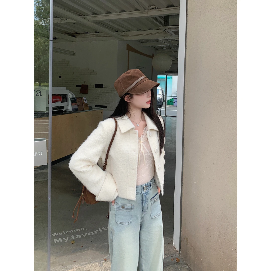 切糕自制【】小个子女秋季女气质韩版时尚毛呢外套
