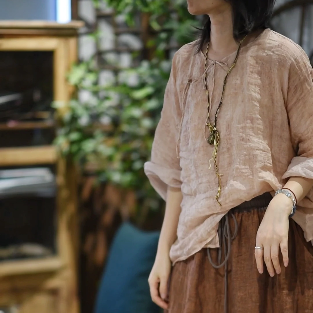 素年未央  SN187 苎麻偏襟系带开衫外套套头衫