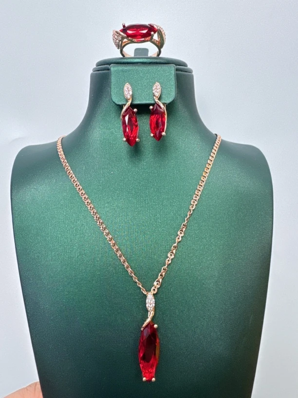 铜合金项链 139-新款三件套套气质时尚复古金色镶嵌坠链