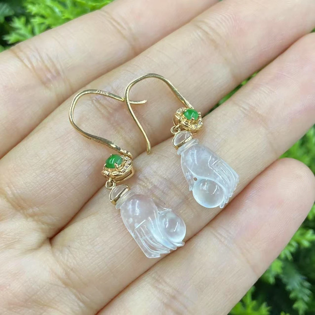 新春大集翡翠耳饰18k金镶嵌--掌上明珠4630 3