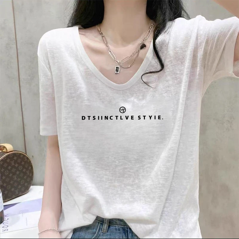 夏季新款雪花棉短袖t恤女士小众洋气减龄上衣宽松显瘦胖mm体恤衫