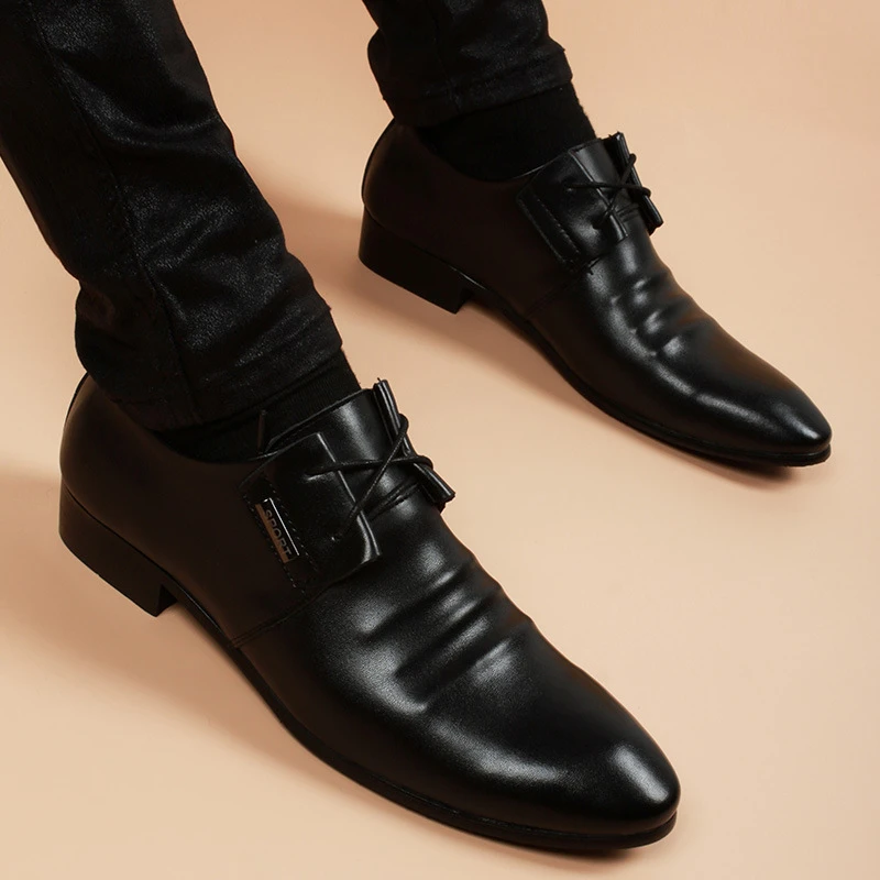EAEOVNI男款皮鞋韩版潮流内增高男鞋尖头英伦风商务正装皮鞋男