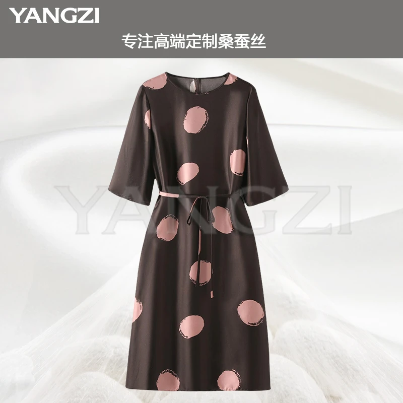 25年时尚休闲细带大波点22姆米斜纹绸桑蚕丝连衣裙 XGX253-25706