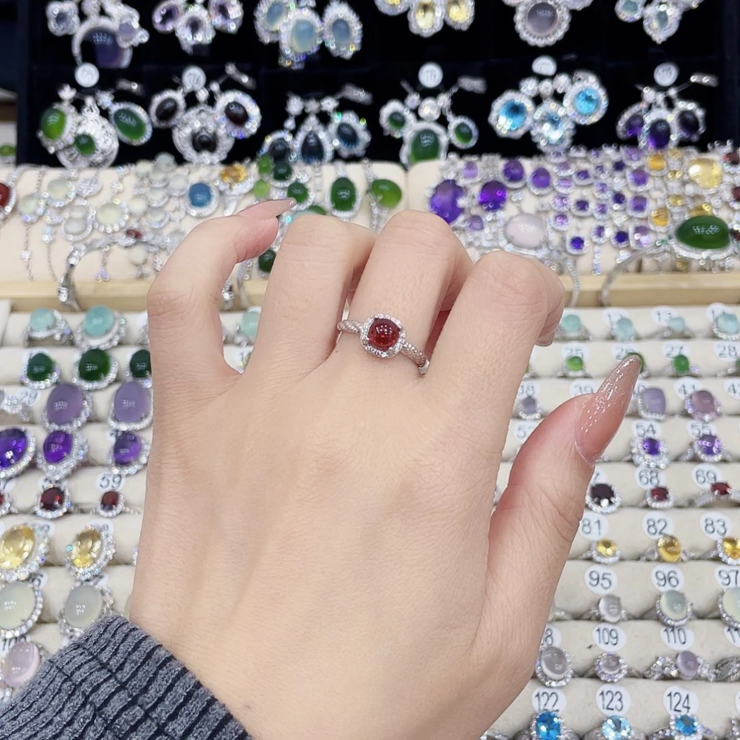 石榴石银S925镶嵌戒指