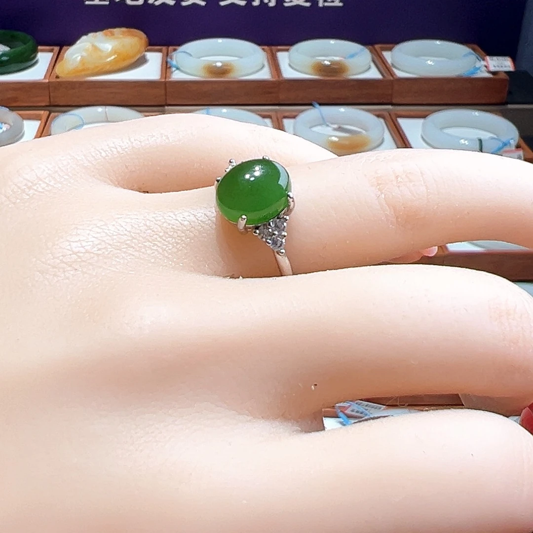 和田玉戒指银S925镶嵌云*?