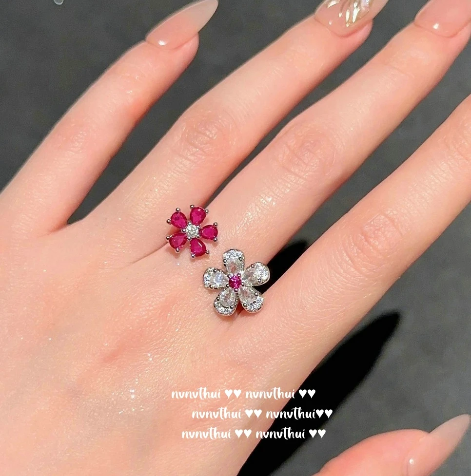 锌合金锆石戒指 新款双生花戒指桃花戒指[被问爆]