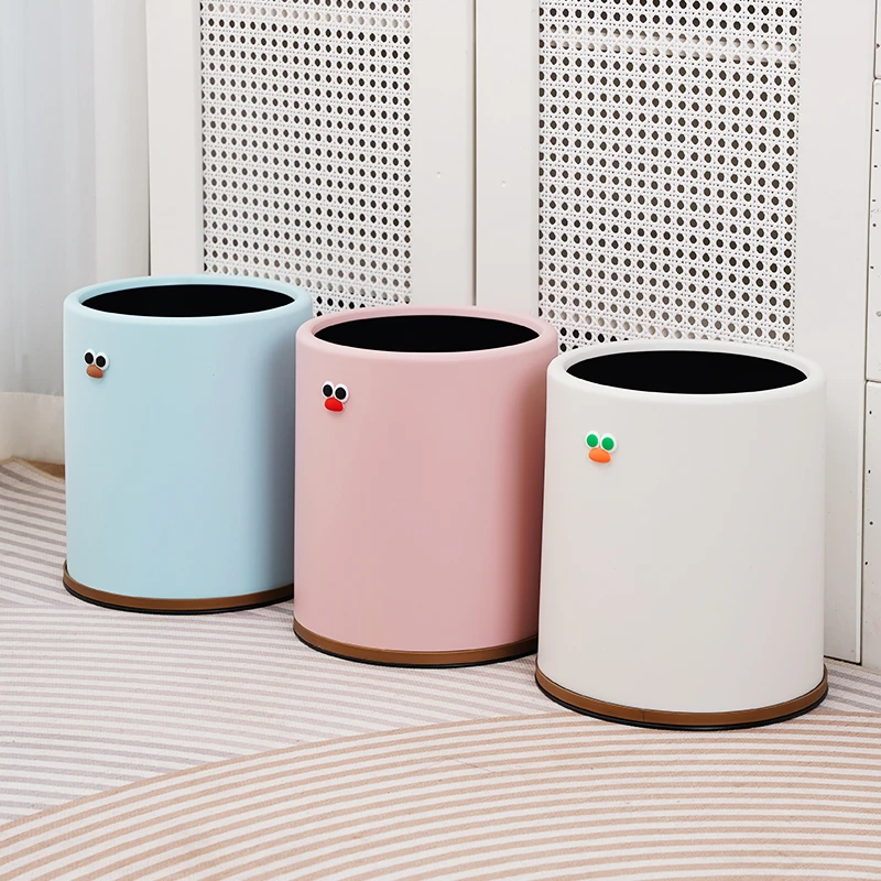 纸篓可移动防摔北欧风触摸垃圾桶可爱风无盖圆筒防潮