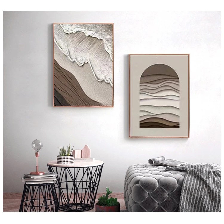 抽象手工画餐厅装饰画现代玄关走廊挂画植物客厅轻奢壁画走廊