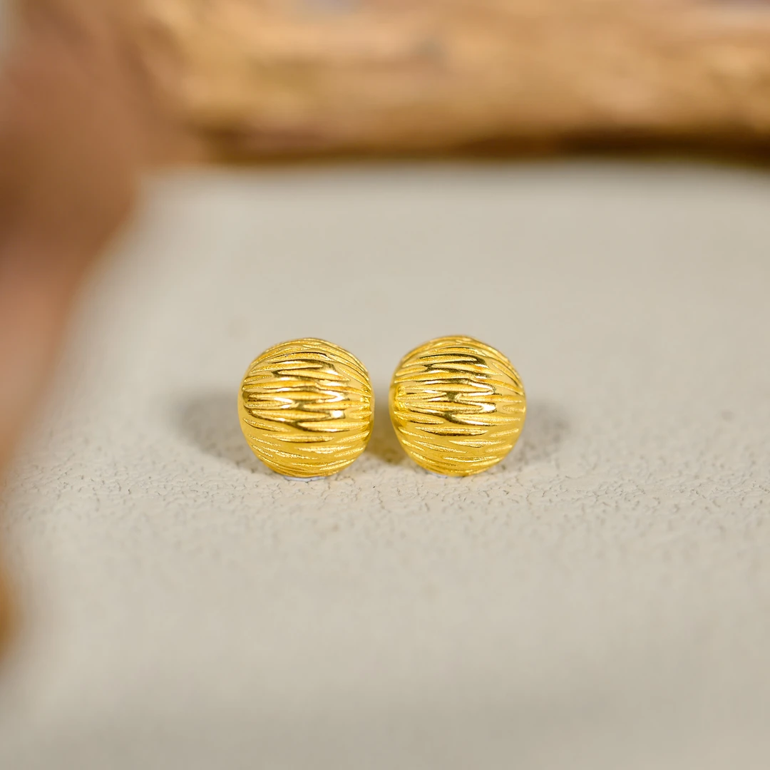 足银银制品 【歪歪】足银半球车花耳饰（多样性发一）XB-H8722