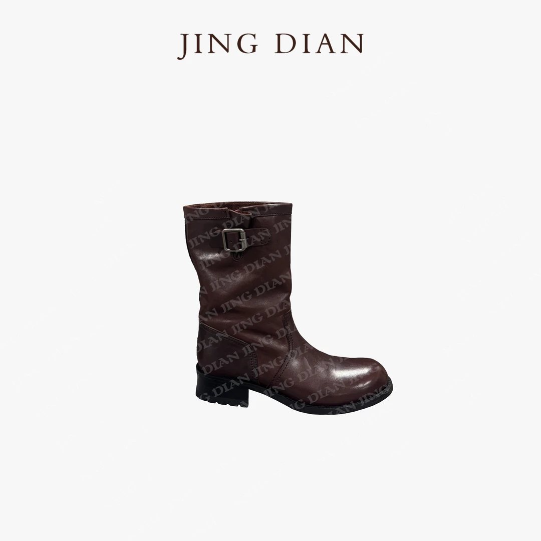 【JING DIAN】定制款酒红色植鞣牛皮短靴