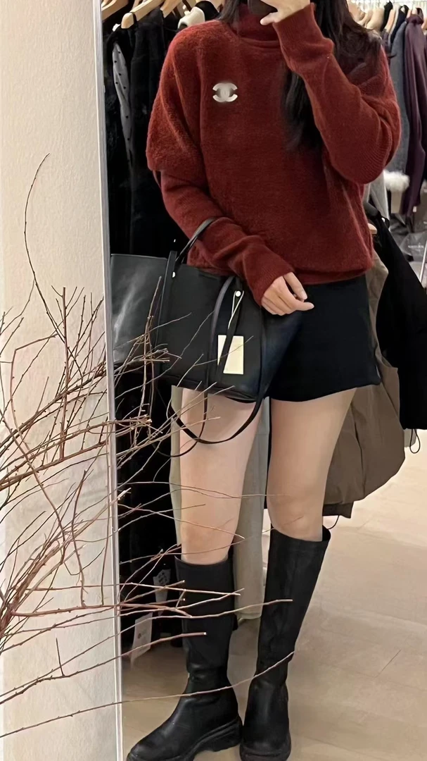 新年战袍两件套毛巾纱短袖毛衣半高领打底针织衫