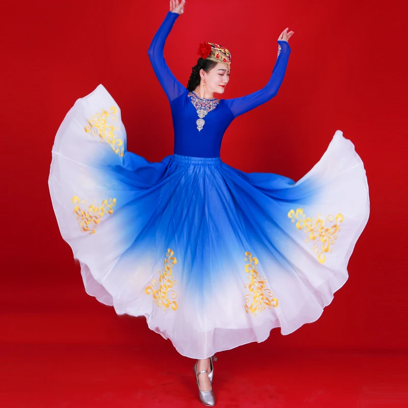 【马荣专属】新疆舞蹈服演出舞台剧目渐变720大摆刺绣重工半身裙