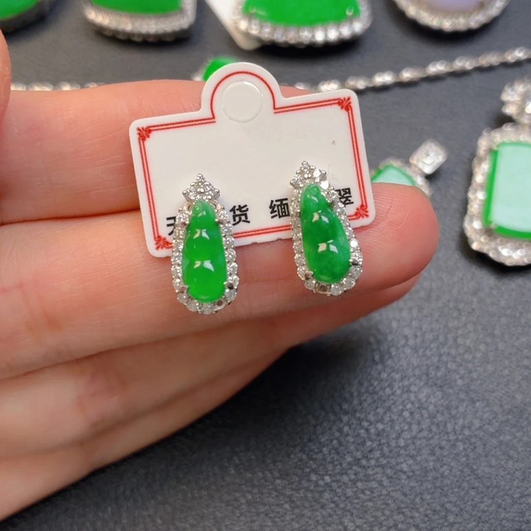 翡翠银S925镶嵌吊坠(不含链)耳钉