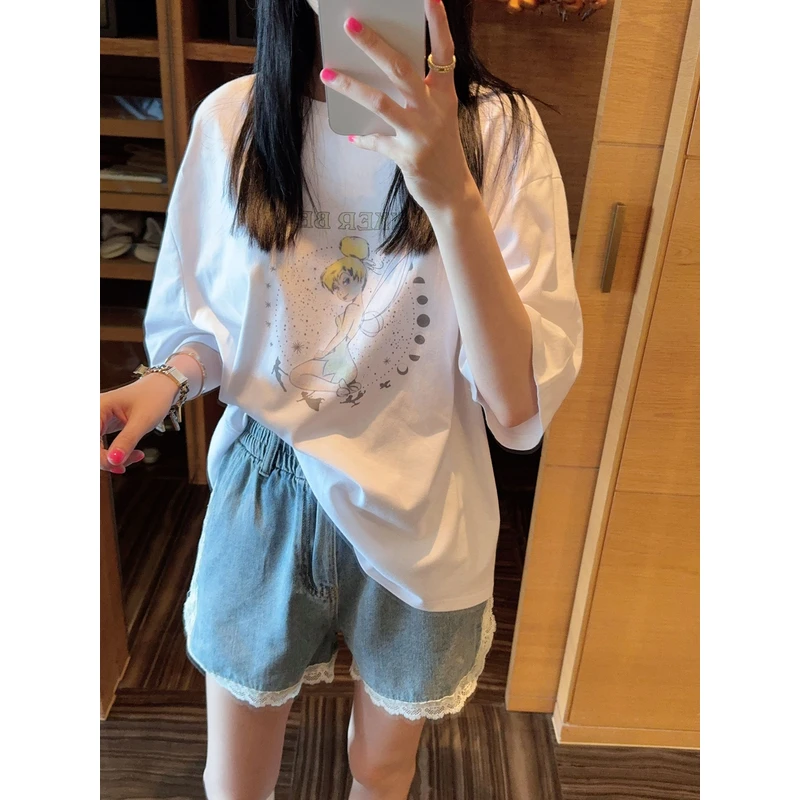 【张静芝】仙子印花白色圆领短袖T恤