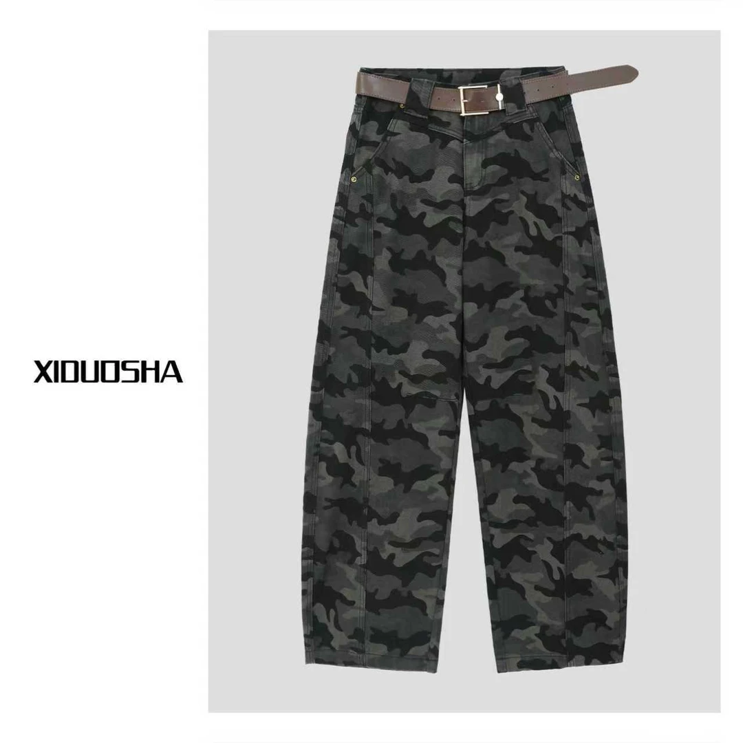 XIDUOSHA/喜朵莎设计款迷彩显瘦软牛仔直筒工装裤 XDS1602