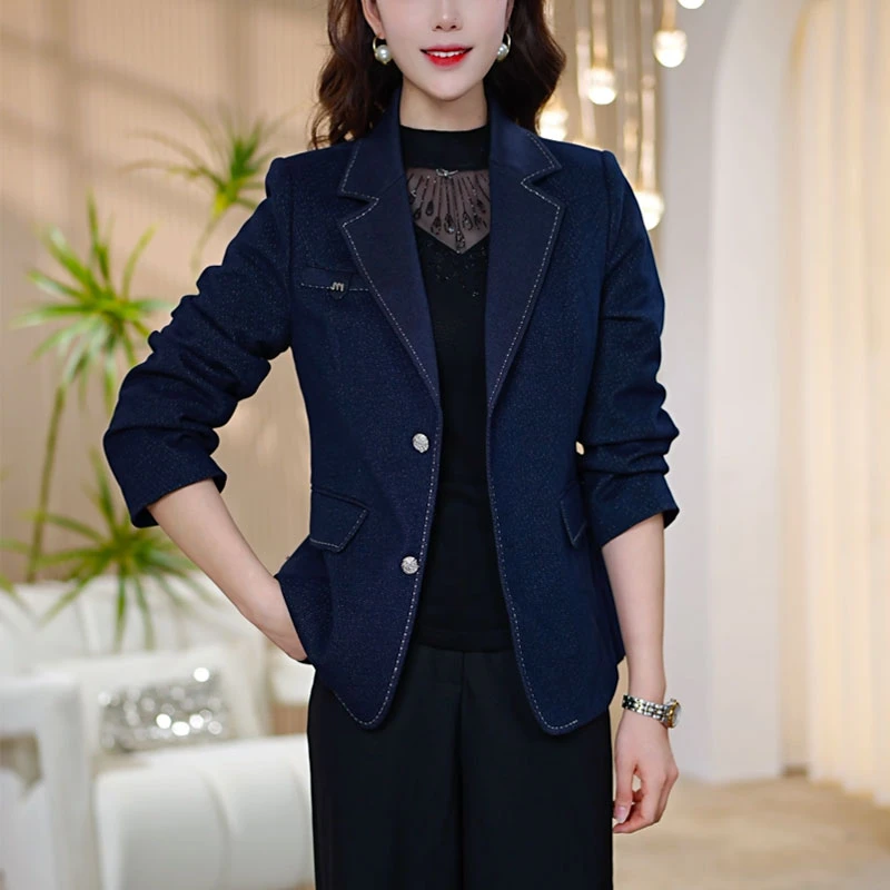 【莫瑞定制】复古牛仔西装外套女2025年秋季气质修身休闲西服上衣