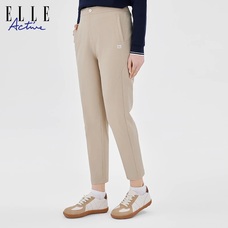 ELLE Active2025新款百搭直筒裤女款运动休闲长裤舒适卡其色裤子