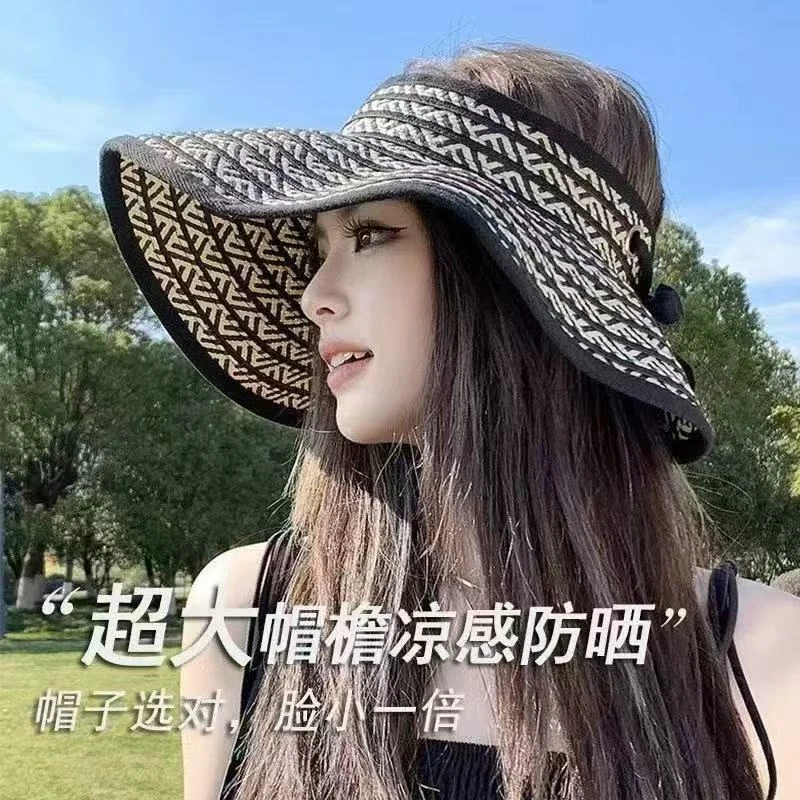 防晒空顶帽女2025夏季新款防紫外线户外出游可折叠大檐遮阳草帽LQ