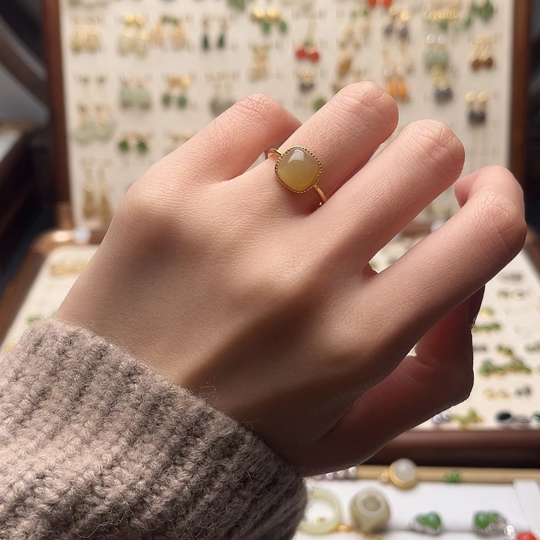 和田玉银S925镀金镶嵌耳饰