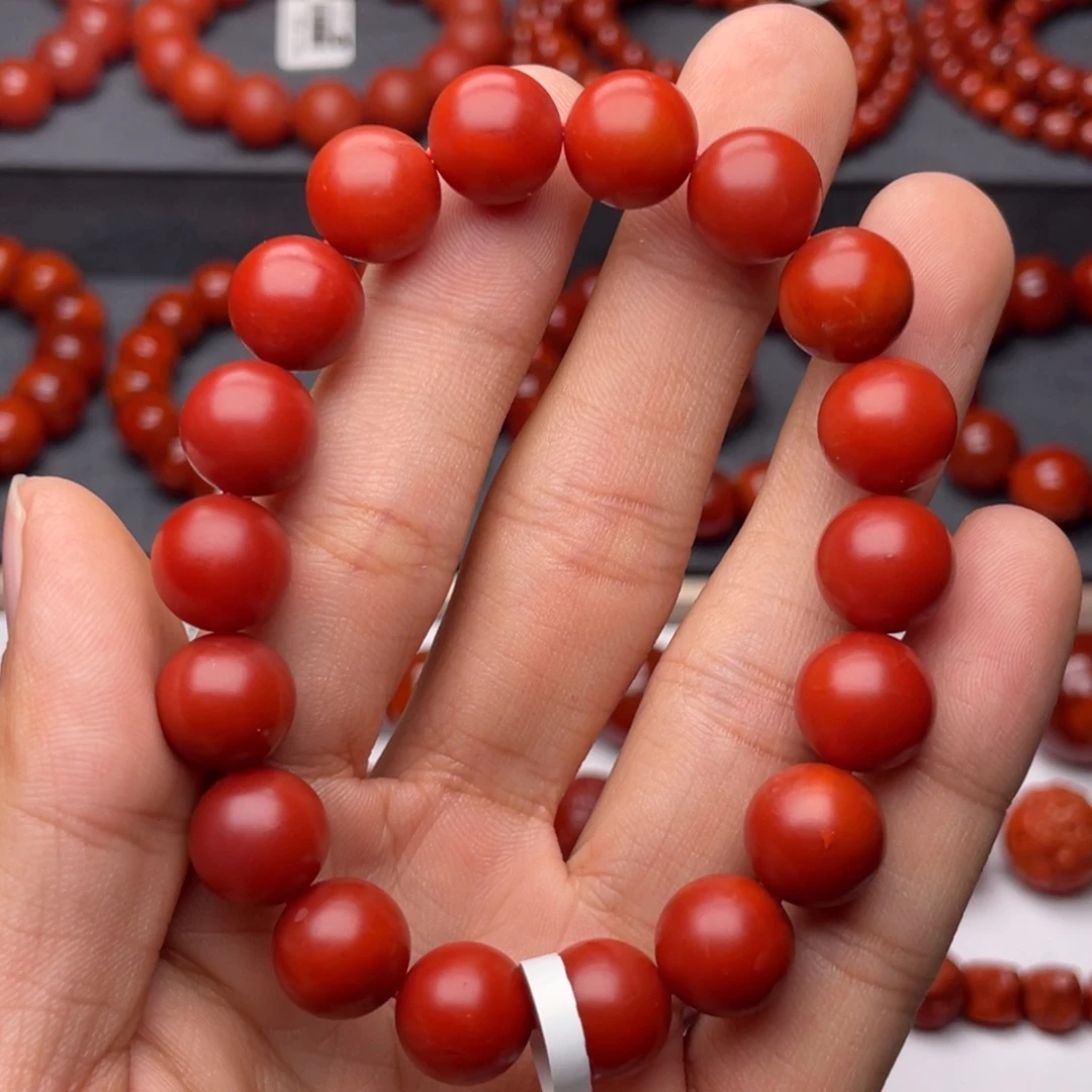 南红玛瑙未镶嵌手串H11mm顶品收藏保山满红满肉锦红手串