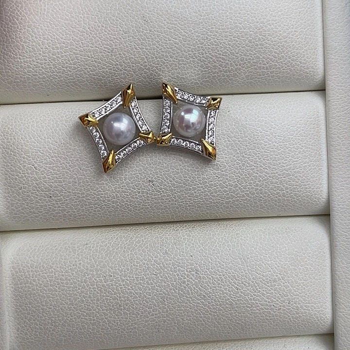 银S925镶嵌耳饰淡水珍珠