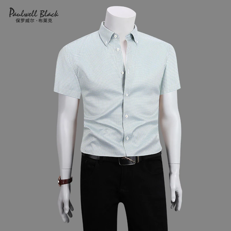 夏季格子衬衣男纯棉免烫2025新款商务休闲男装高档男士衬衫男短袖