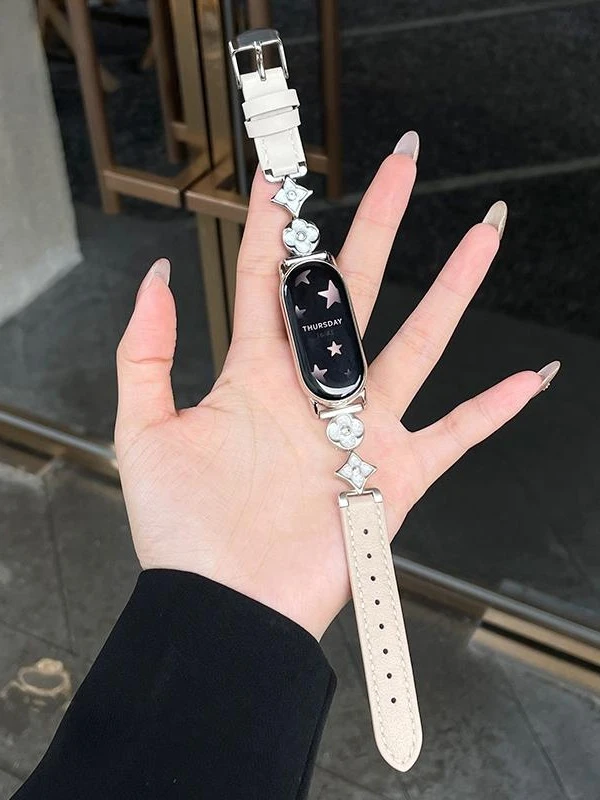 高级感适用小米手环9表带金属皮质小米8765NFC版时尚腕带女