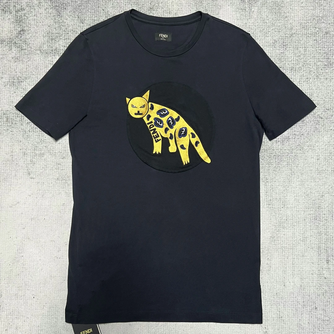 未使用 FENDI/芬迪 /金钱豹刺绣短袖藏青色/46码/43562