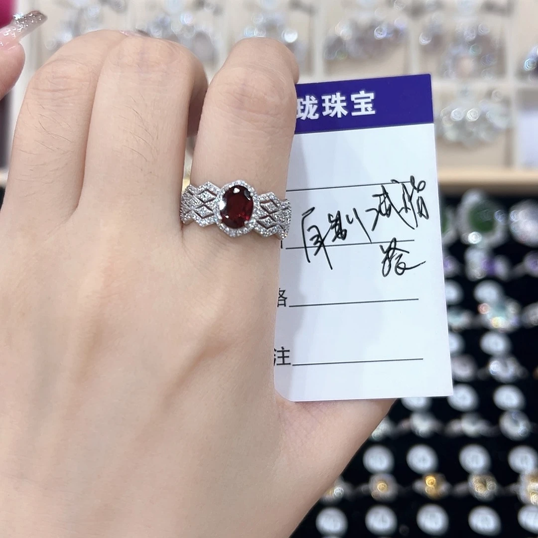 A***）黄晶戒指银S925镶嵌戒指