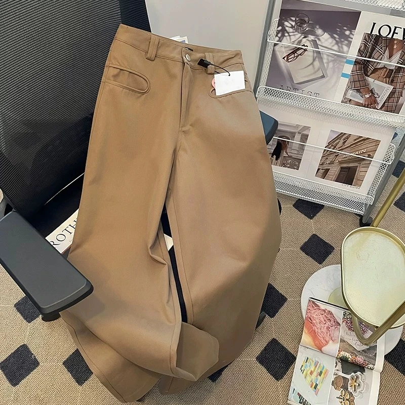 【大姑窝窝】卡其色高级休闲裤女2025春秋高腰显瘦直筒拖地阔腿裤