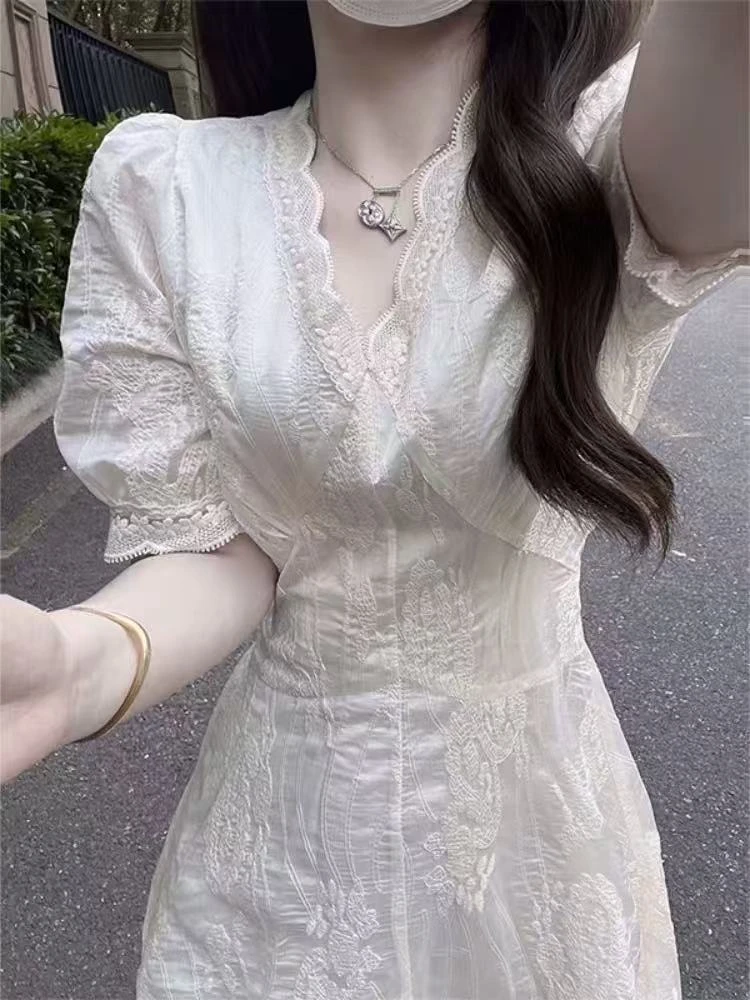 新女装法式高端气质小香风白色领连衣裙子质感高级