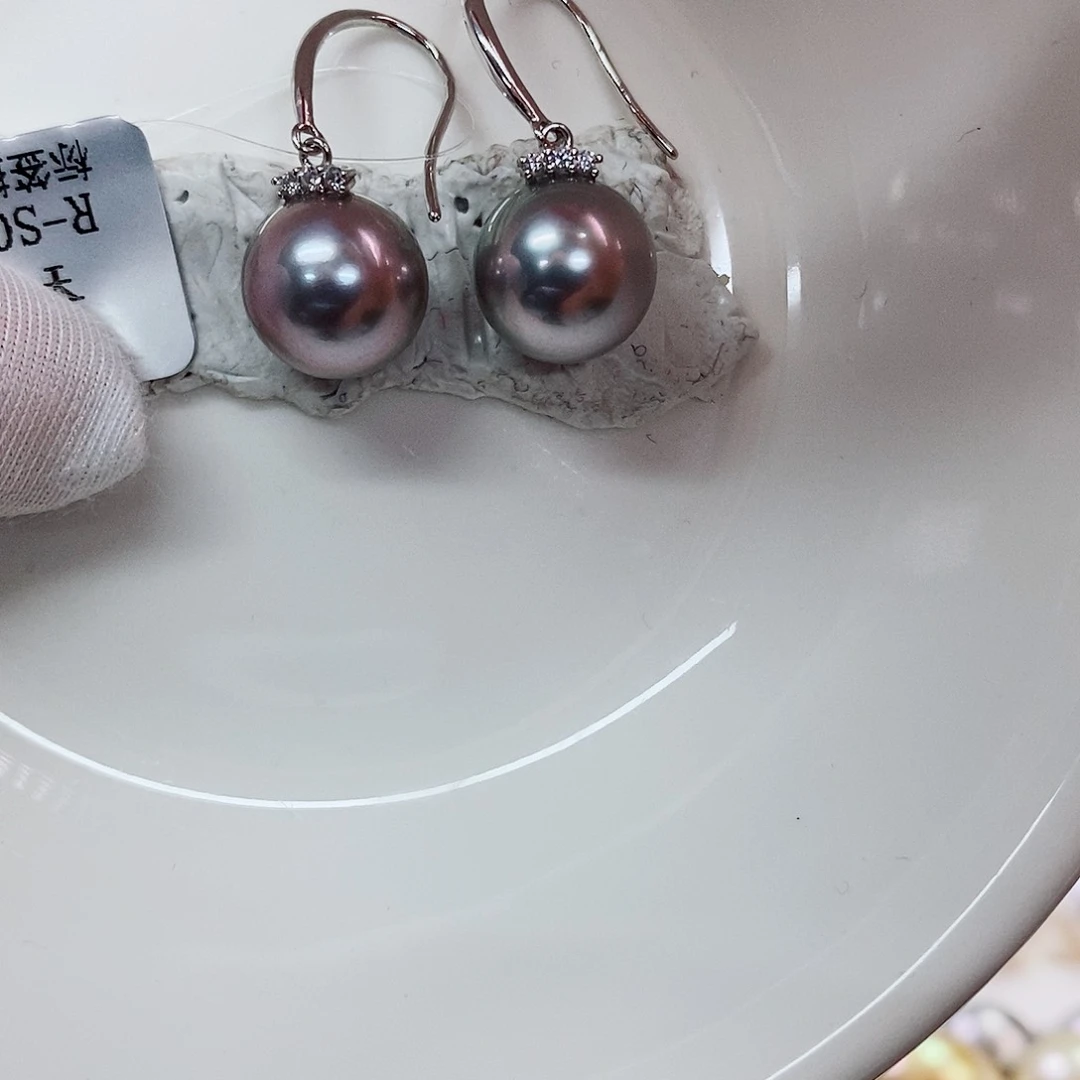 银S925镶嵌耳饰海水珍珠10-11