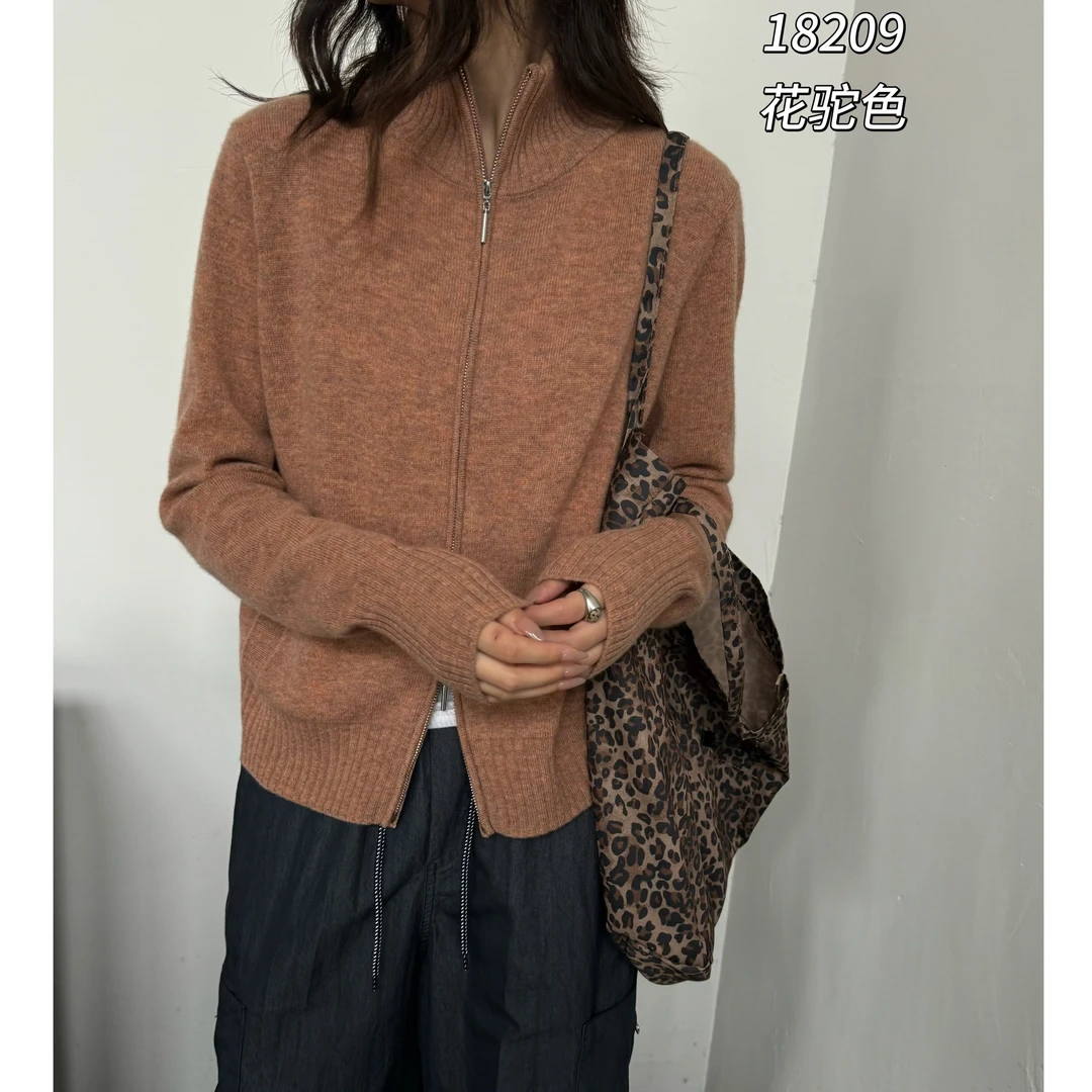 18209（部分无水洗唛介意慎拍）CHUXUN半高领双拉链俩口袋针织开衫