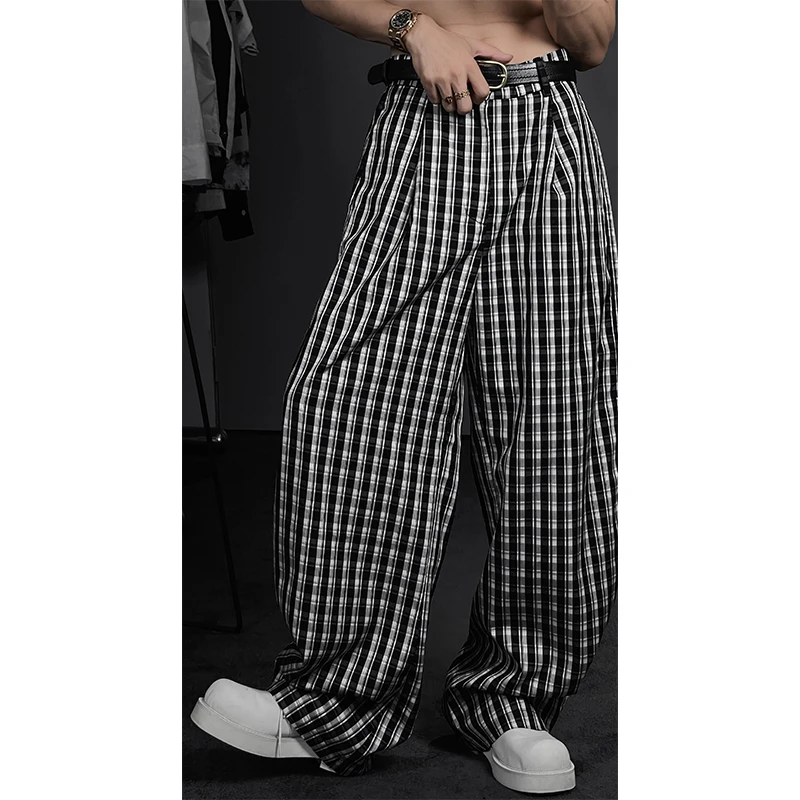 龙叨叨2024新款美式休闲格子长裤潮牌经典百搭宽松直筒休闲裤男潮
