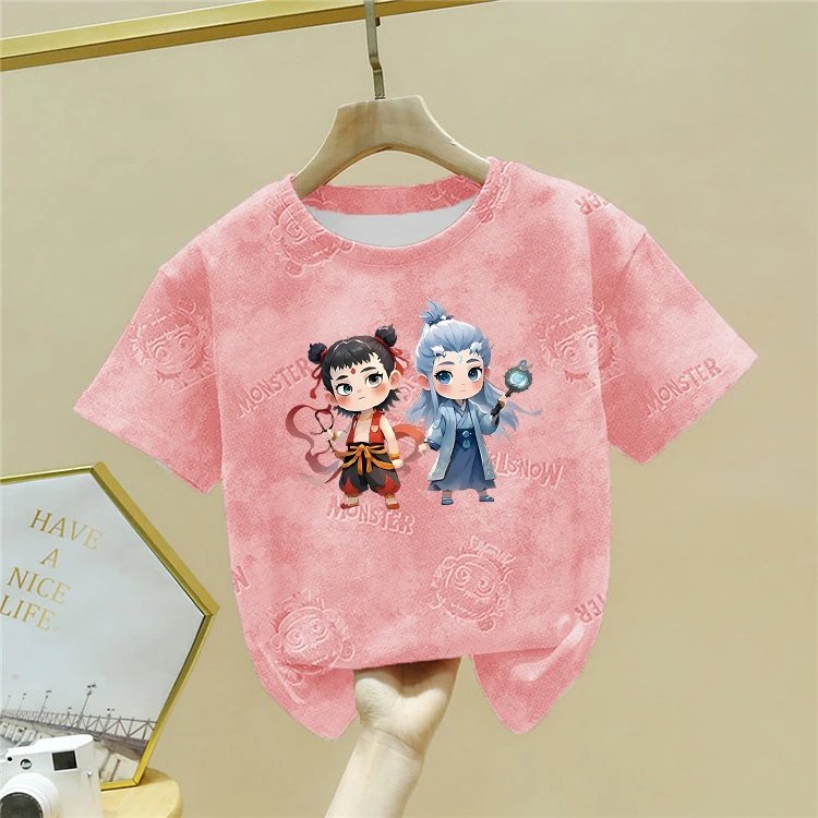 女童半袖夏季儿童男童短袖T恤2025新款中大童哪吒潮印花半袖上衣