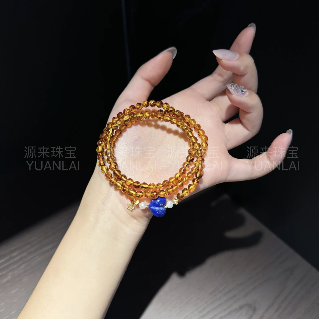 *琥珀星辰*花珀青金多圈手串F