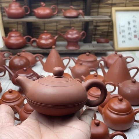 茶壶紫砂博**料潮州朱泥手拉壶贵妃壶