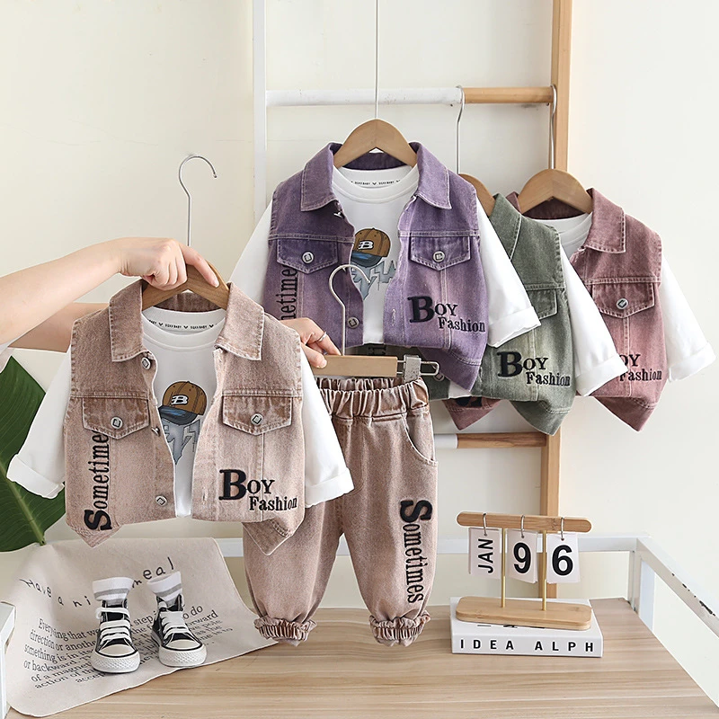 男童牛仔马甲秋秋2025新款背心外穿宝宝洋气痞帅秋秋季三件套
