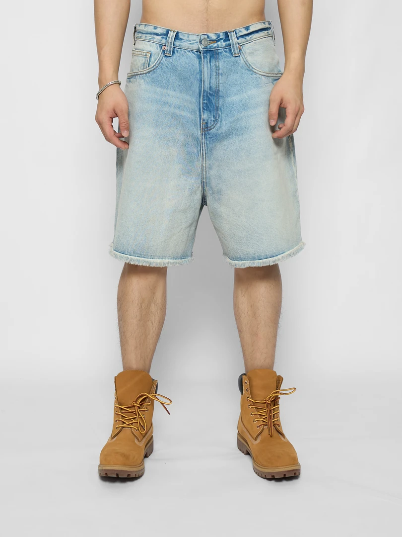 DOKIE【海盐】14盎司重磅水洗泼墨破洞黑色牛仔裤短裤32025