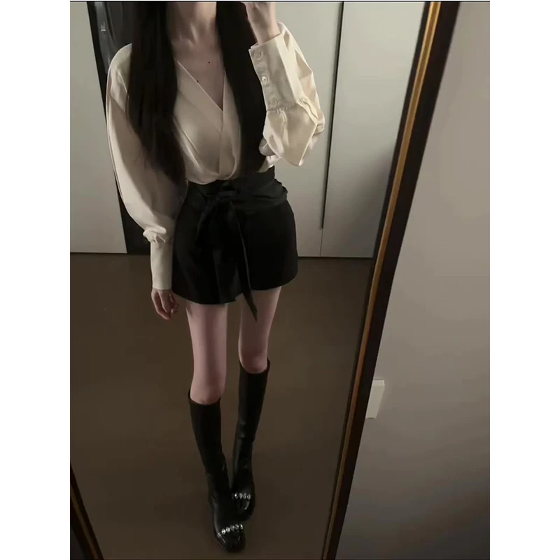 咖色翻领宽松显瘦外套女秋季休闲百搭工装夹克上衣短裤两件套装