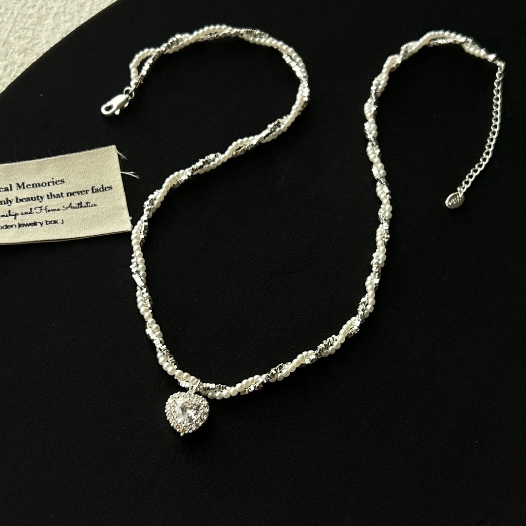 铜合金合成锆石项链 【爱心满锆】双链条缠绕项链672