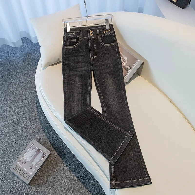 黑色高腰微喇牛仔裤女秋冬2025年新款百搭修身显瘦秋季喇叭九分裤