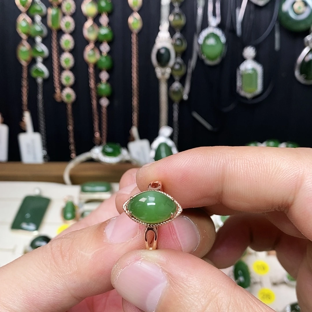 和田玉（碧玉）银S925镶嵌戒指