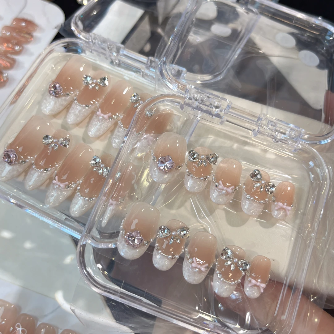 水袖锆石-壹心纯手工穿戴甲 美甲贴片可拆卸假指甲10片装穿戴甲