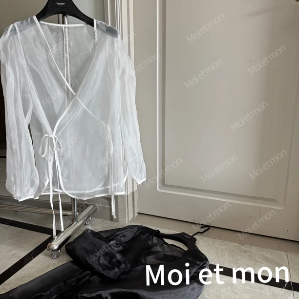 【Moi et mon】春季新款小众时尚百搭气质开衫网纱薄款多系带开衫