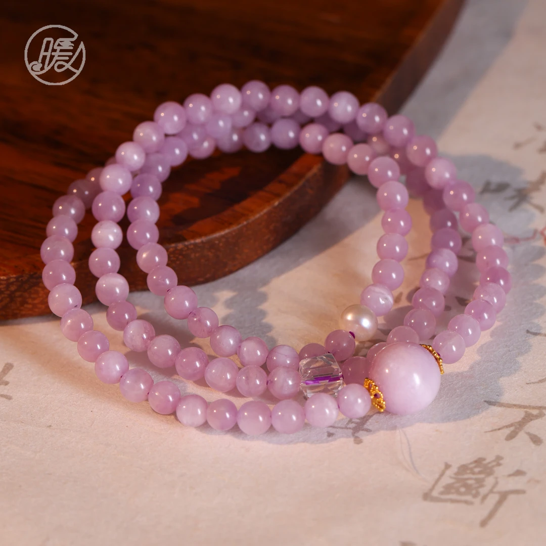 Nuanyan/暖言三圈紫锂辉手串5mm搭配切面方糖手链F5195多样性发一