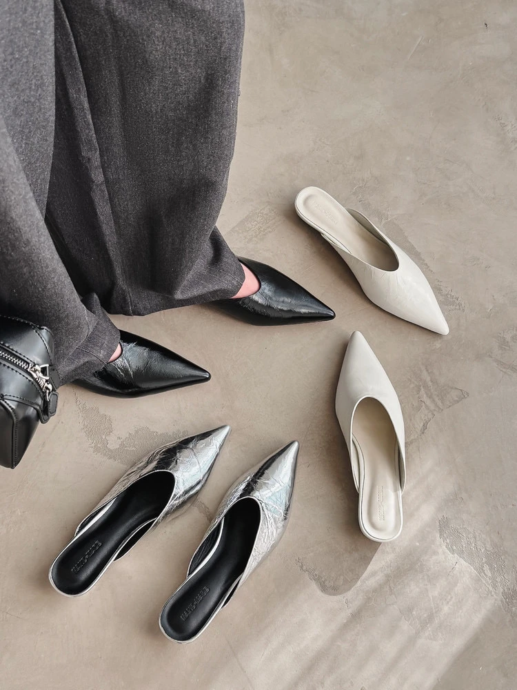 阿丽塔女鞋~2cm夏季新款包头拖尖头低跟时尚外穿百搭半拖