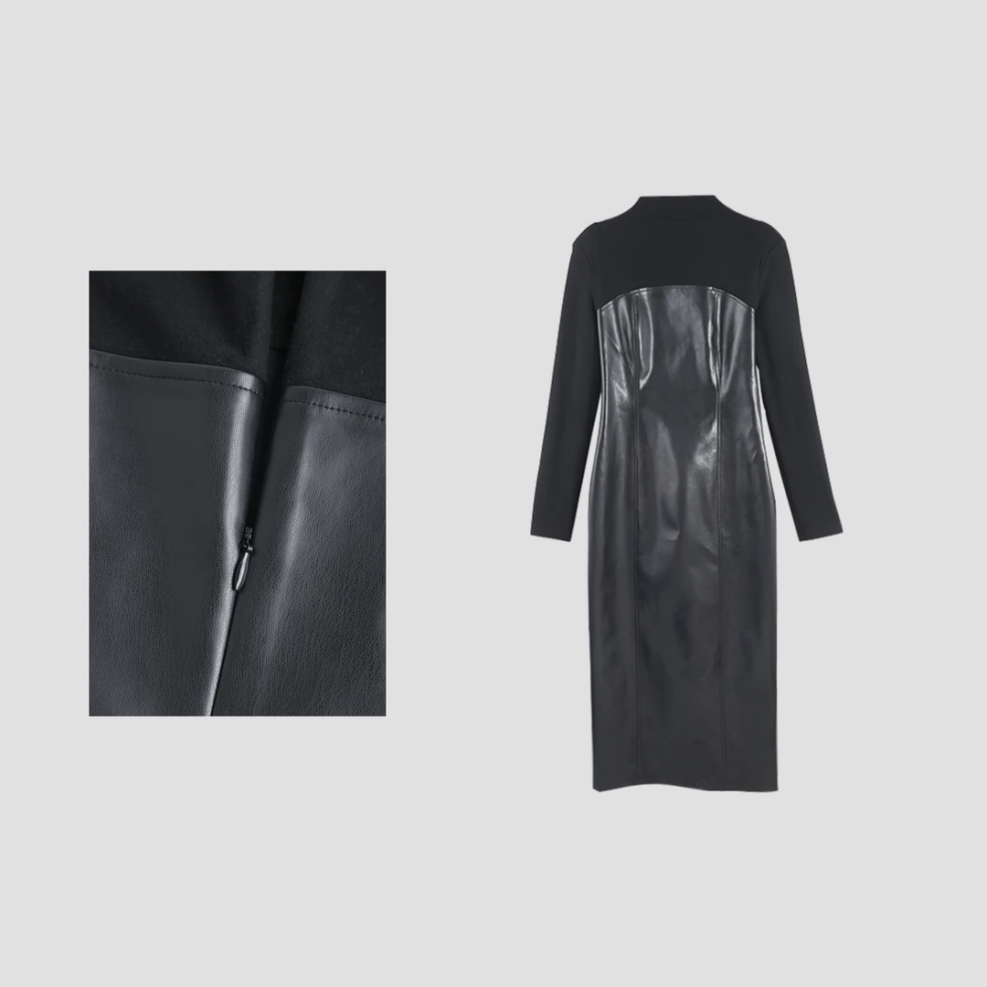 「艺术灵光」时尚皮革针织面料拼接长短款连衣裙HBZC641226 nnassa